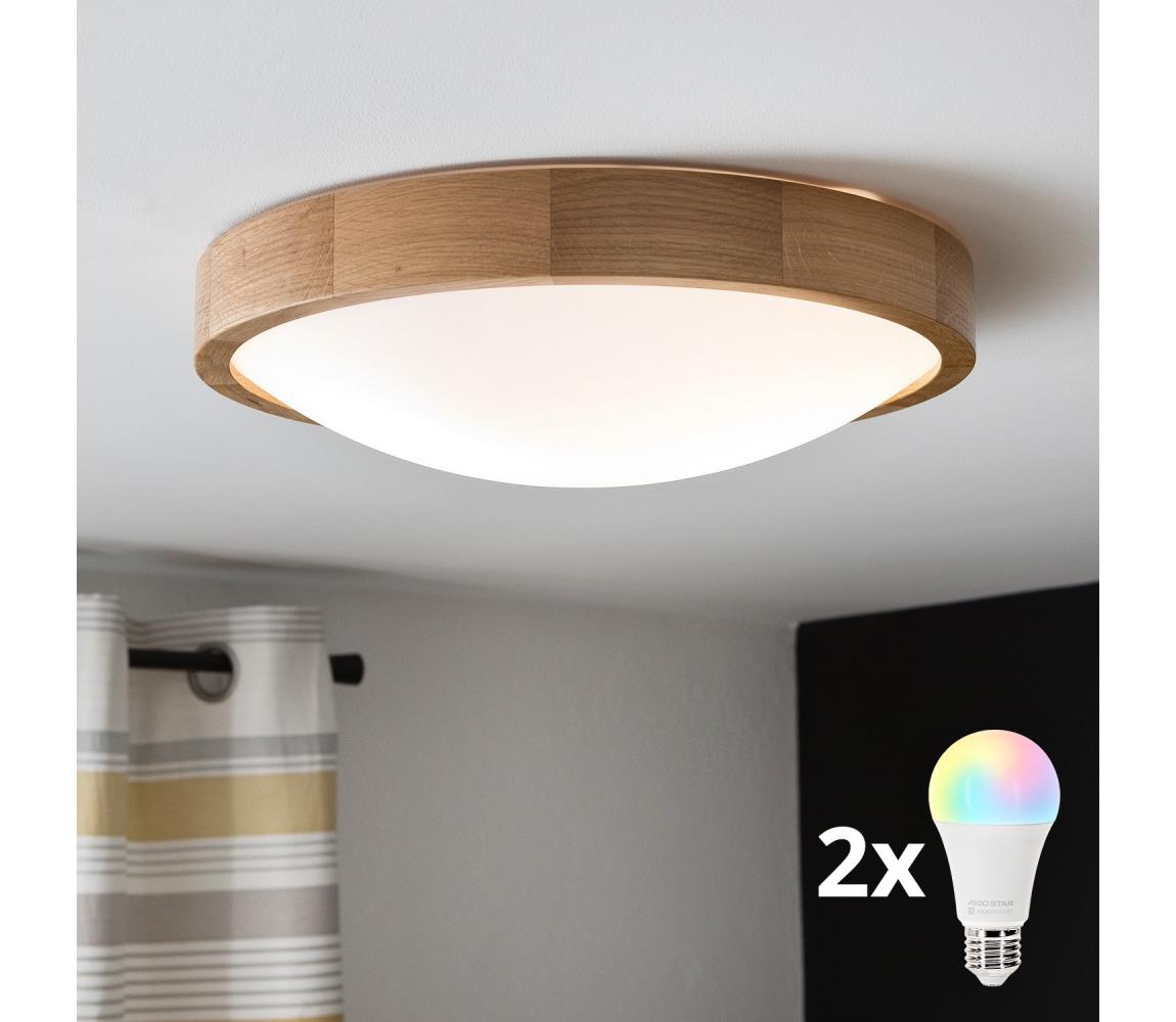 Brilagi-LED RGBW stmievateľné stropné svietidlo CARVALHO SLIM 2xE27/9W/230V Wi‑Fi dub pr. 37 BG0742+2xAI0819