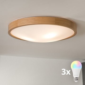 BRILAGI - LED RGBW stmievateľné stropné svietidlo CARVALHO SLIM 3xE27/12W/230V 2700-6500K dub priemer 47 cm