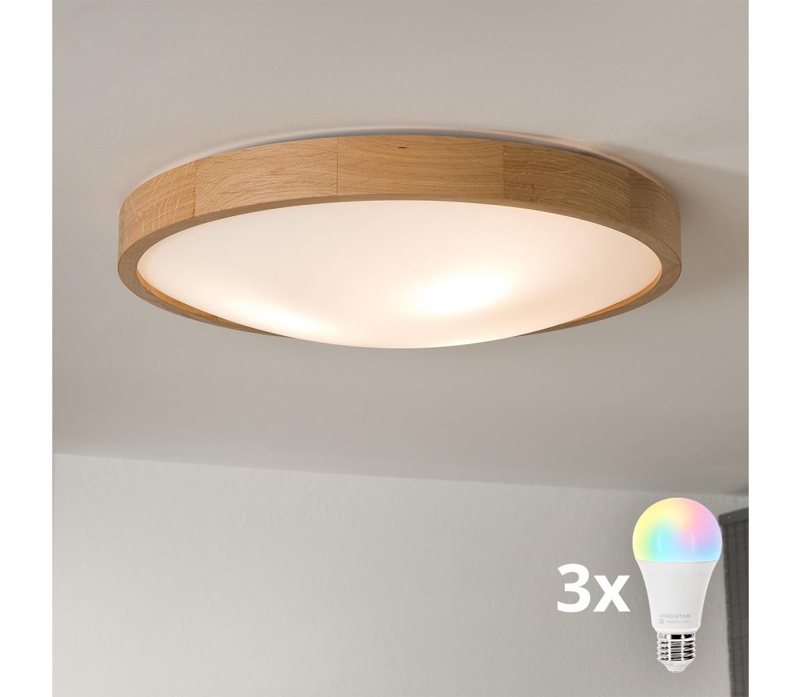 Brilagi-LED RGBW stmievateľné stropné svietidlo CARVALHO SLIM 3xE27/9W/230V Wi-Fi dub pr. 47 BG0743+3xAI0819