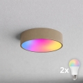 BRILAGI - LED RGBW Stmievateľné stropné svietidlo CLARE 2xE27/12W/230V 2700-6500K priemer 30 cm béžové