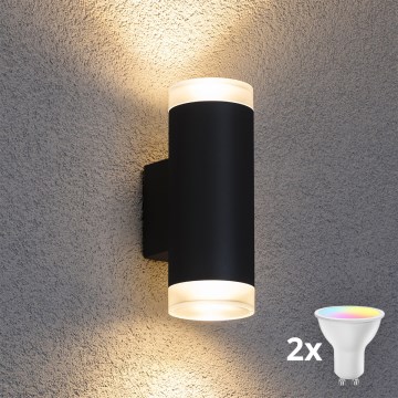 Brilagi - LED RGBW stmievateľné vonkajšie nástenné svietidlo MATERA 2xGU10/4,8W/230V 3000K IP54 čierna + diaľkové ovládanie