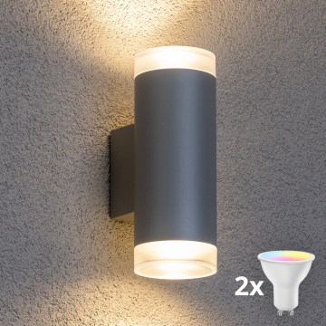 Brilagi - LED RGBW Stmievateľné vonkajšie nástenné svietidlo MATERA 2xGU10/4,8W/230V 3000K IP54 sivá + diaľkové ovládanie