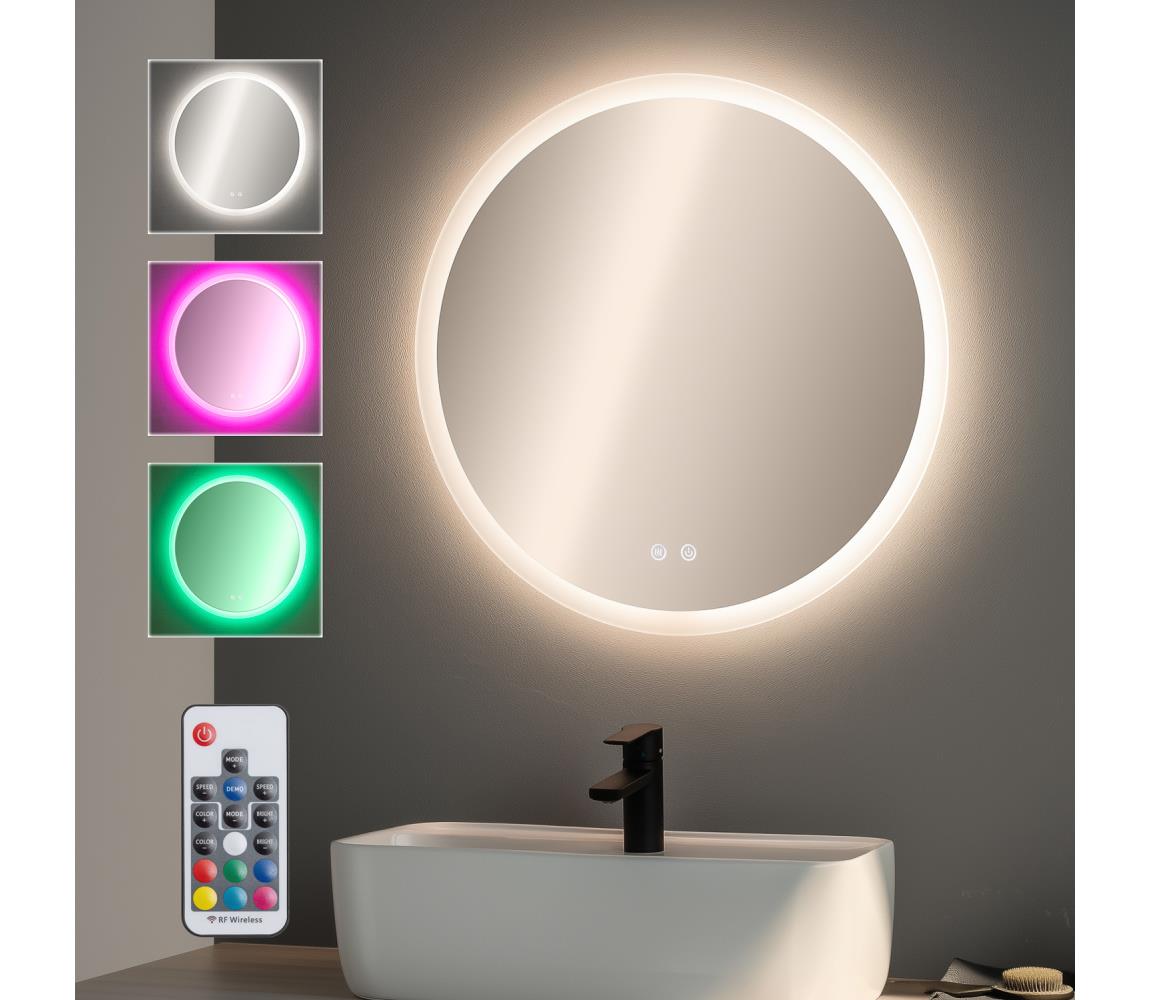 Brilagi-LED RGBW stmievateľné vyhrievané zrkadlo s podsvietením CLARA PRO 19W/230V, priemer 60 cm, IP44 + diaľkové ovládanie FG-GM1108-19W-RGB2