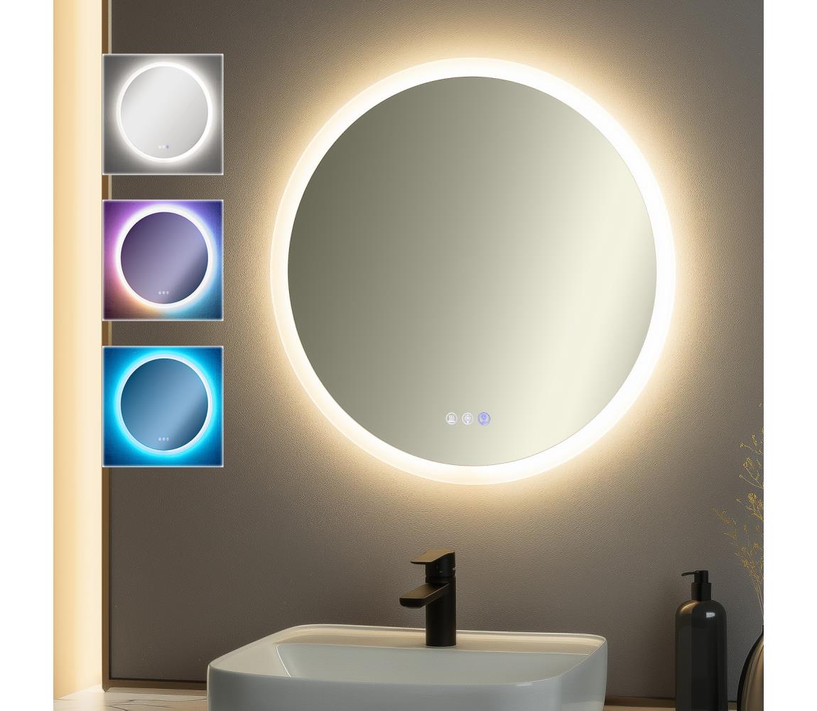 Brilagi-LED RGBW stmievateľné vyhrievané zrkadlo s podsvietením CLARA PRO LED/18W/230V priemer 60 cm IP44 FG-GM1108-19W-RGB1