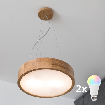 Brilagi - LED RGBW stmievateľný luster na lane CARVALHO 2xE27/9W/230V 2700-6500K Wi-Fi dub priemer 37 cm