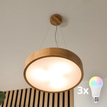 BRILAGI - LED RGBW stmievateľný luster na lane CARVALHO 3×E27/12W/230V 2700–6500K Wi‑Fi dub, priemer 47,5 cm