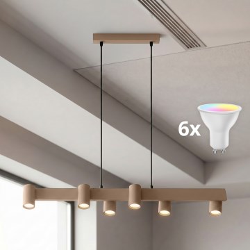 Brilagi - LED RGBW Stmievateľný luster na lane SELE 6xGU10/6,5W/230V 2700-6500K béžový + diaľkové ovládanie