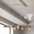 Brilagi - LED RGBW Stmievateľný luster na lanku SELE 6xGU10/6,5W/230V 2700-6500K biela/dubový dekor + diaľkové ovládanie