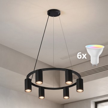 Brilagi - LED RGBW stmievateľný luster na lanku SELE 6xGU10/6,5W/230V 2700-6500K čierna + diaľkové ovládanie