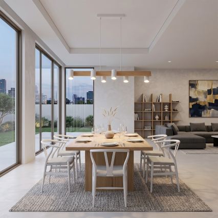 Brilagi - LED RGBW Stmievateľný luster na lanku SELE 6xGU10/6,5W/230V 2700-6500K biela/dubový dekor + diaľkové ovládanie