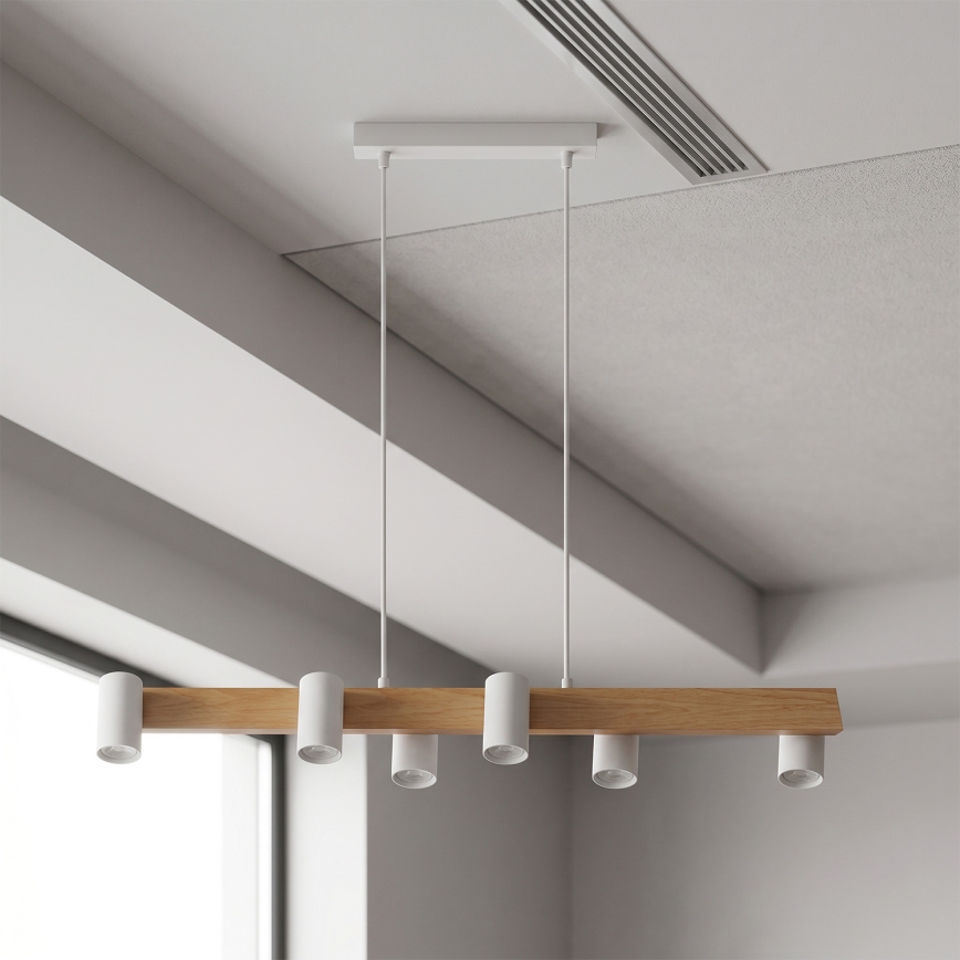 Brilagi - LED RGBW Stmievateľný luster na lanku SELE 6xGU10/6,5W/230V 2700-6500K biela/dubový dekor + diaľkové ovládanie