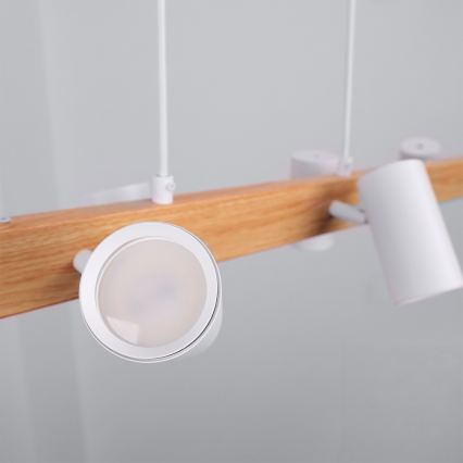 Brilagi - LED RGBW Stmievateľný luster na lanku SELE 6xGU10/6,5W/230V 2700-6500K biela/dubový dekor + diaľkové ovládanie