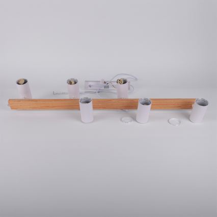 Brilagi - LED RGBW Stmievateľný luster na lanku SELE 6xGU10/6,5W/230V 2700-6500K biela/dubový dekor + diaľkové ovládanie