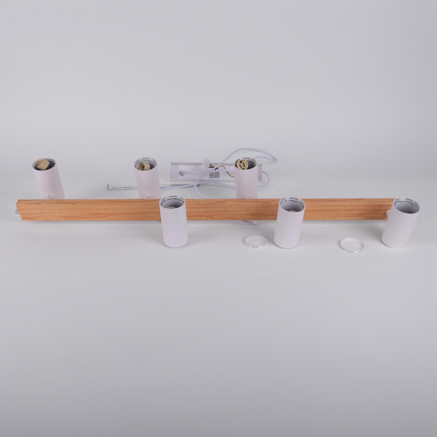 Brilagi - LED RGBW Stmievateľný luster na lanku SELE 6xGU10/6,5W/230V 2700-6500K biela/dubový dekor + diaľkové ovládanie