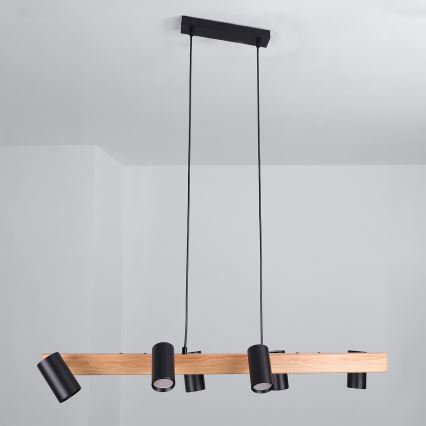 Brilagi - LED RGBW Stmievateľný luster na lanku SELE 6xGU10/6,5W/230V 2700-6500K čierna/dubový dekor + diaľkové ovládanie