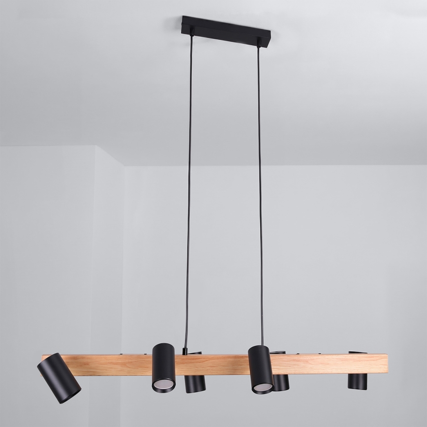 Brilagi - LED RGBW Stmievateľný luster na lanku SELE 6xGU10/6,5W/230V 2700-6500K čierna/dubový dekor + diaľkové ovládanie