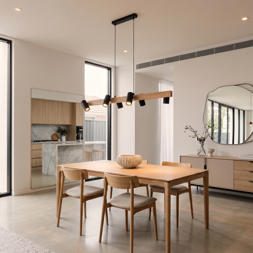Brilagi - LED RGBW Stmievateľný luster na lanku SELE 6xGU10/6,5W/230V 2700-6500K čierna/dubový dekor + diaľkové ovládanie