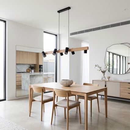 Brilagi - LED RGBW Stmievateľný luster na lanku SELE 6xGU10/6,5W/230V 2700-6500K čierna/dubový dekor + diaľkové ovládanie