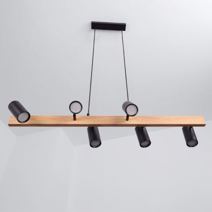 Brilagi - LED RGBW Stmievateľný luster na lanku SELE 6xGU10/6,5W/230V 2700-6500K čierna/dubový dekor + diaľkové ovládanie