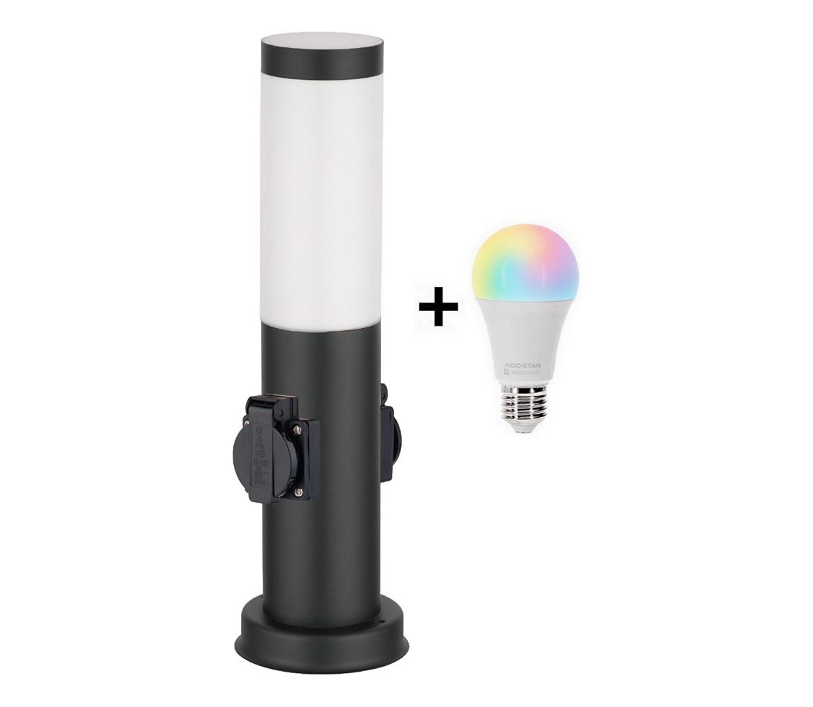 Brilagi - LED RGBW Vonkajšia lampa s 2 zásuvkami 1xE27/9W/230V 40 cm IP44 čierna BG3944+AI0819