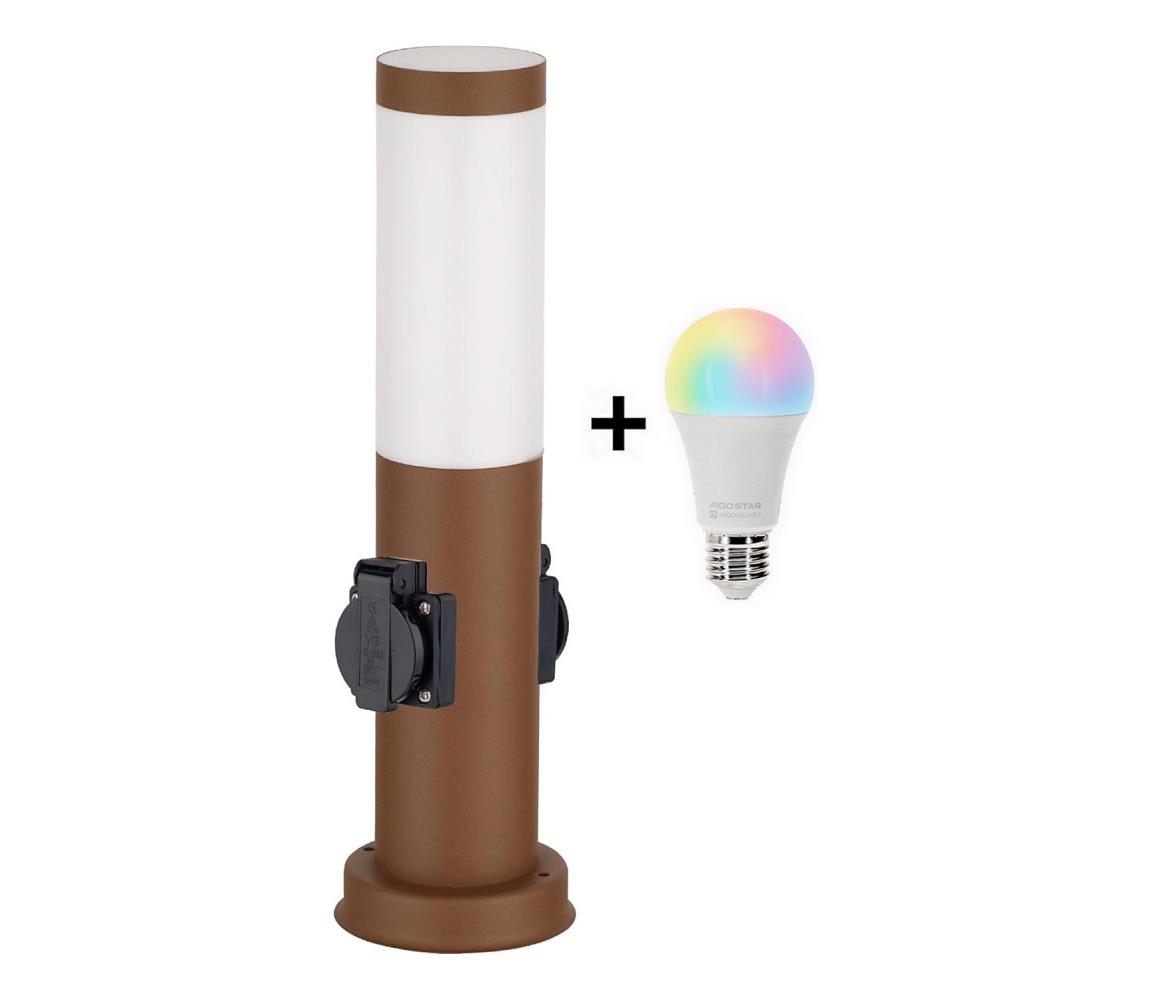 Brilagi - LED RGBW vonkajšia lampa s 2 zásuvkami 1xE27/9W/230V 40 cm IP44 hnedá BG3943+AI0819