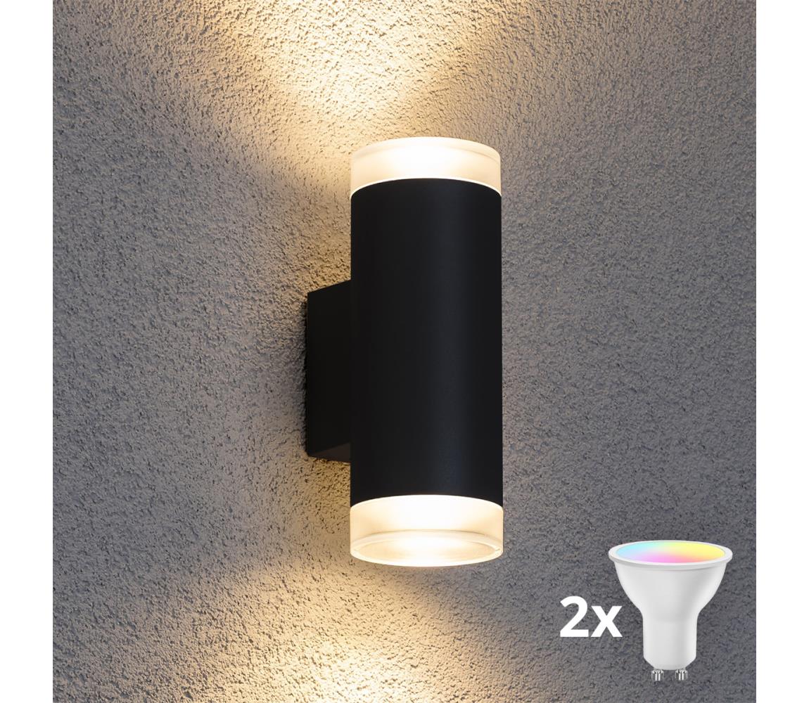 Brilagi - LED RGBW vonkajšie nástenné svietidlo MATERA 2xGU10/4,8W/230V čierne IP54 BG0690+2xAI2382