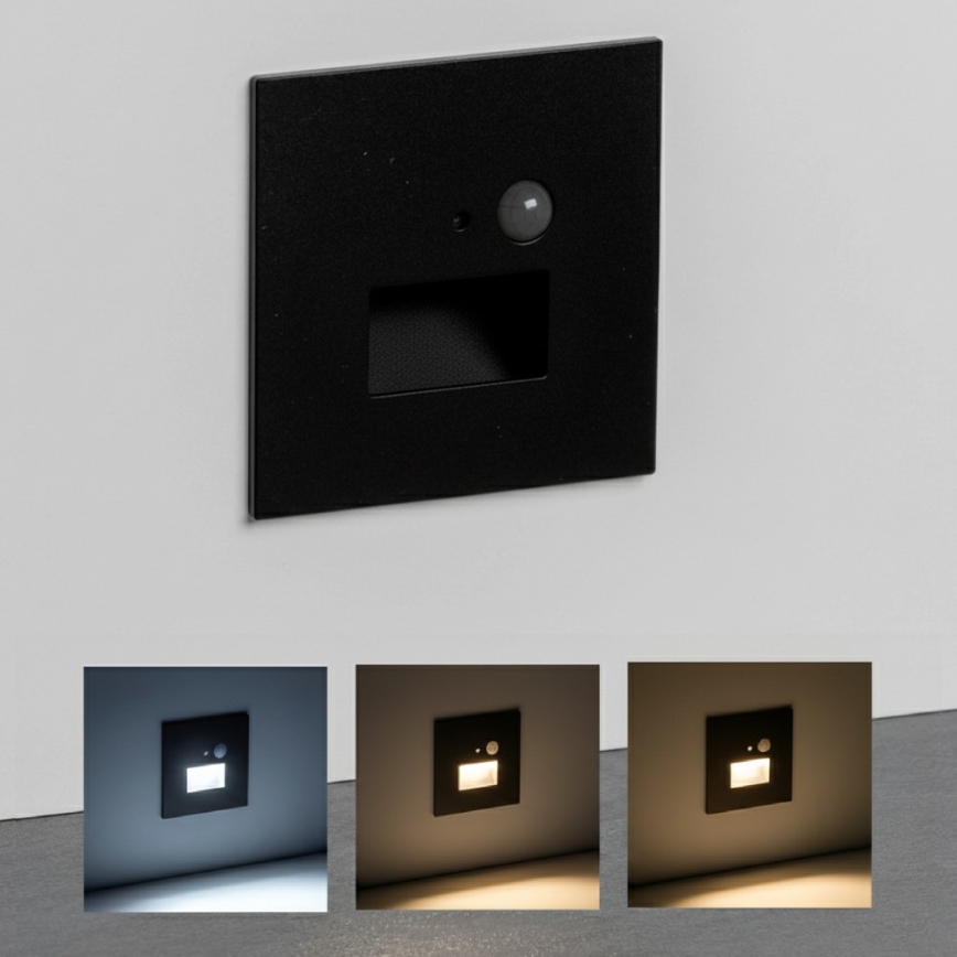 Brilagi - LED schodiskové svietidlo so senzorom pohybu a súmraku JACK LED/3W/230V 3000/4000/6500K IP65 čierna