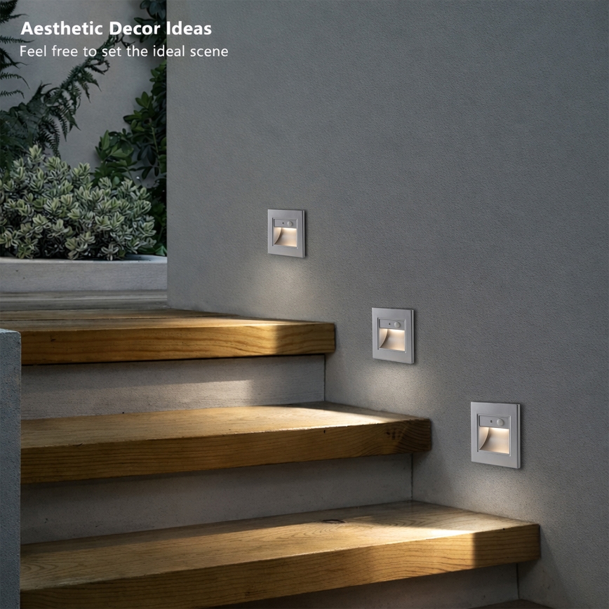 Brilagi - LED schodiskové svietidlo so senzorom STEP LIGHT LED/1,5W/230V IP44 strieborné