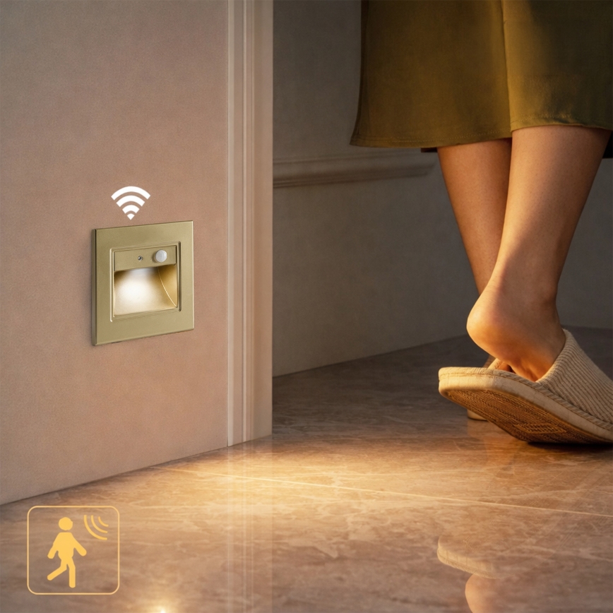 Brilagi - LED schodiskové svietidlo so snímačom STEP LIGHT LED/1,5W/230V IP44 zlaté