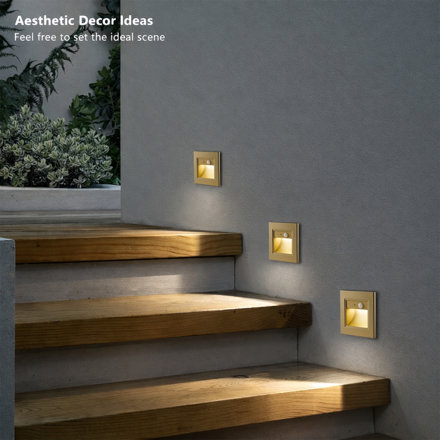 Brilagi - LED schodiskové svietidlo so snímačom STEP LIGHT LED/1,5W/230V IP44 zlaté