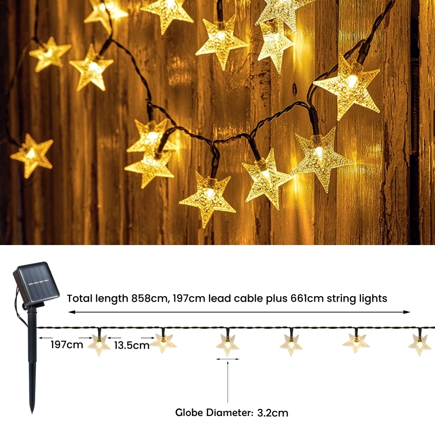 Brilagi - LED Solárna dekoračná reťaz STARS 50xLED/8 funkcií 7m IP65 teplá biela 600 mAh