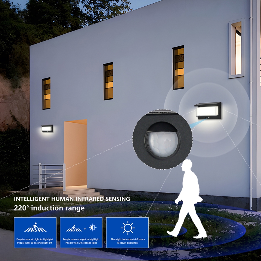 Brilagi - LED Solárne nástenné svietidlo so senzorom SLNKO LUME LED/10W/3,7V 4000 mAh IP44