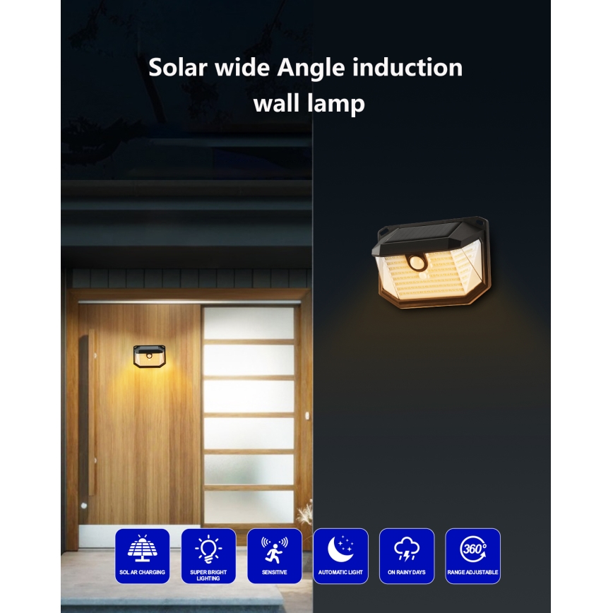 Brilagi - LED Solárne nástenné svietidlo so senzorom WALLIE LED/4W/5,5V 1200 mAh 3000K IP65