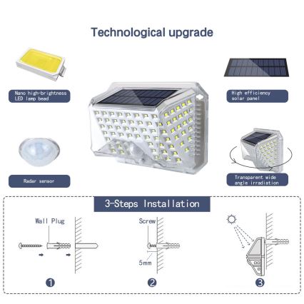 Brilagi - LED Solárne nástenné svietidlo so senzorom pohybu a súmraku WALLIE LED/4W/5,5V 1200 mAh 6500K IP64 strieborná