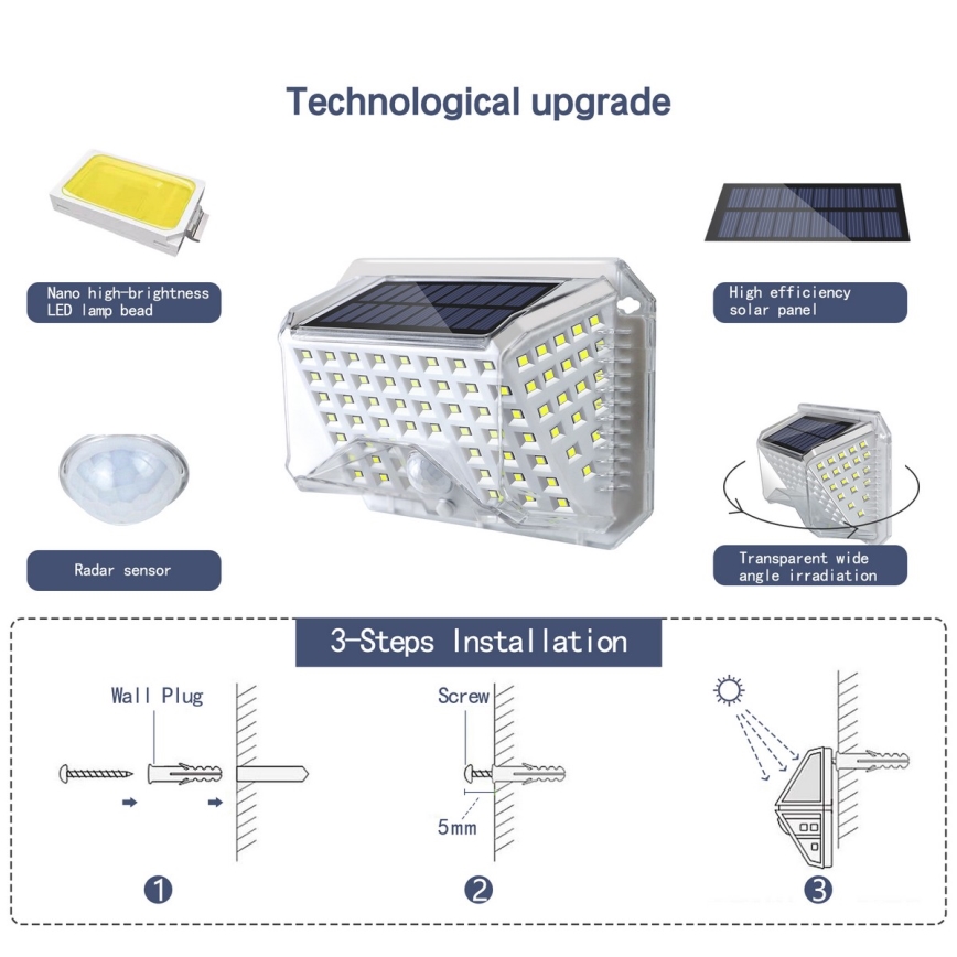 Brilagi - LED Solárne nástenné svietidlo so senzorom pohybu a súmraku WALLIE LED/4W/5,5V 1200 mAh 6500K IP64 strieborná