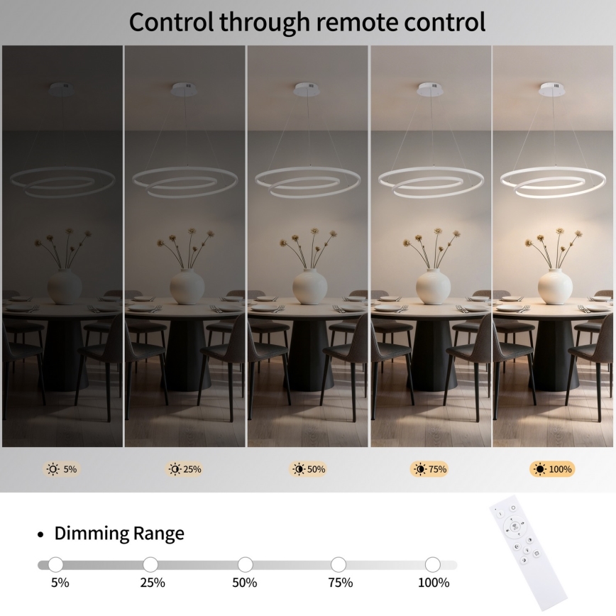 Brilagi - LED stmievateľný závesný luster na lanku TWISTER LED/75W/230V 3000-6000K priemer 70 cm biely + diaľkové ovládanie