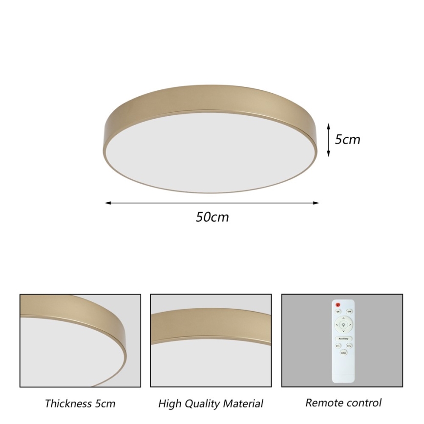 Brilagi - LED stmievateľné stropné svietidlo POOL LED/60W/230V 3000-6000K pr. 50 cm zlaté + diaľkové ovládanie