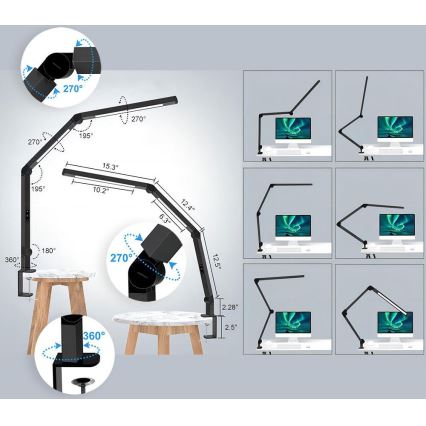 Brilagi - LED Stmievateľná dotyková flexibilná stolná lampa VARIO LED/12W/230V 3000/4000/5000/6500K CRI 92 čierna