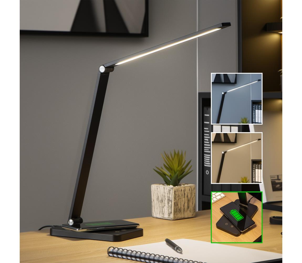 Brilagi - LED stmievateľná dotyková stolová lampa s bezdrôtovým QI nabíjaním LED/7W/5V 3000/4000/6000K čierna 004976