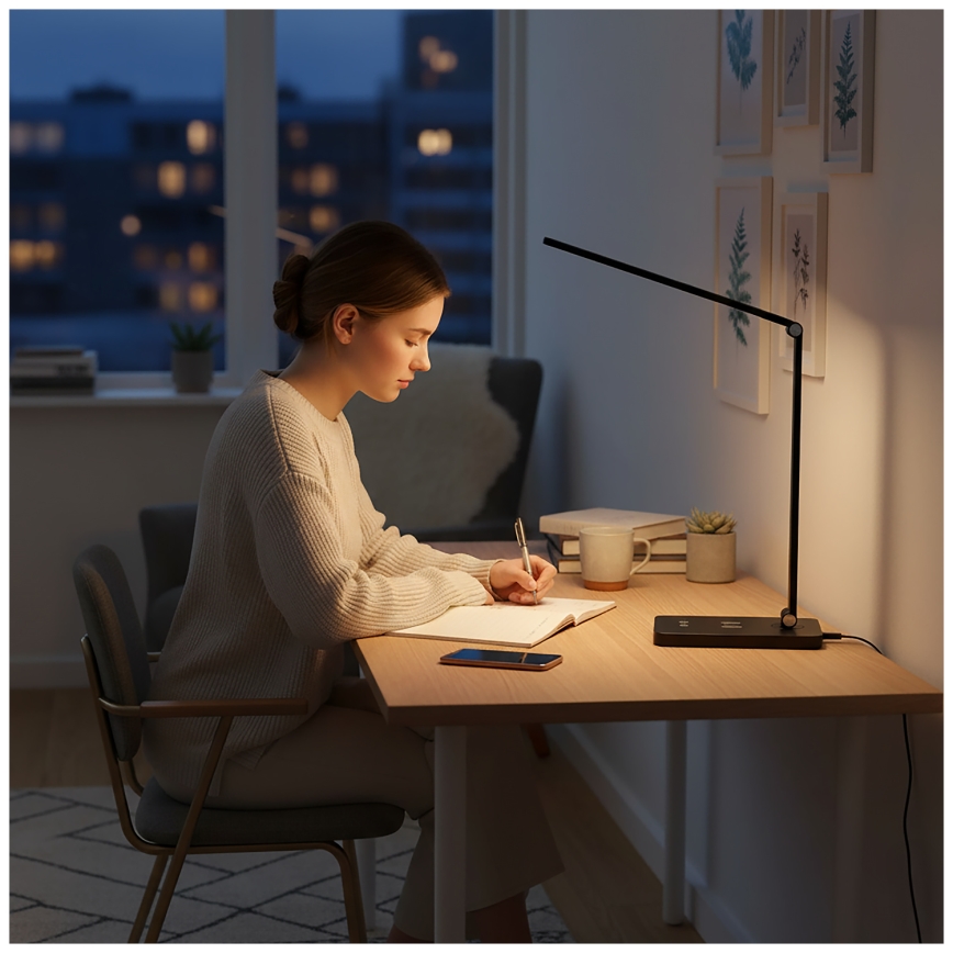 Brilagi - Stmievateľná dotyková LED stolová lampa s bezdrôtovým nabíjaním QI MODO CHARGE LED/7W/5V 3000/4000/6000K čierna