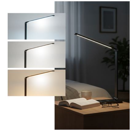 Brilagi - Stmievateľná dotyková LED stolová lampa s bezdrôtovým nabíjaním QI MODO CHARGE LED/7W/5V 3000/4000/6000K čierna