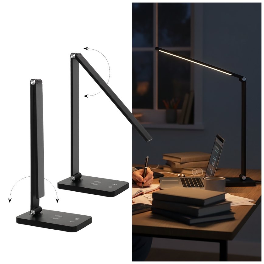 Brilagi - Stmievateľná dotyková LED stolová lampa s bezdrôtovým nabíjaním QI MODO CHARGE LED/7W/5V 3000/4000/6000K čierna