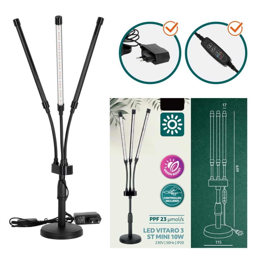 Brilagi - LED Stmievateľná flexibilná stolná lampa na pestovanie rastlín VITABLOOM 3xLED/10W/230V čierna