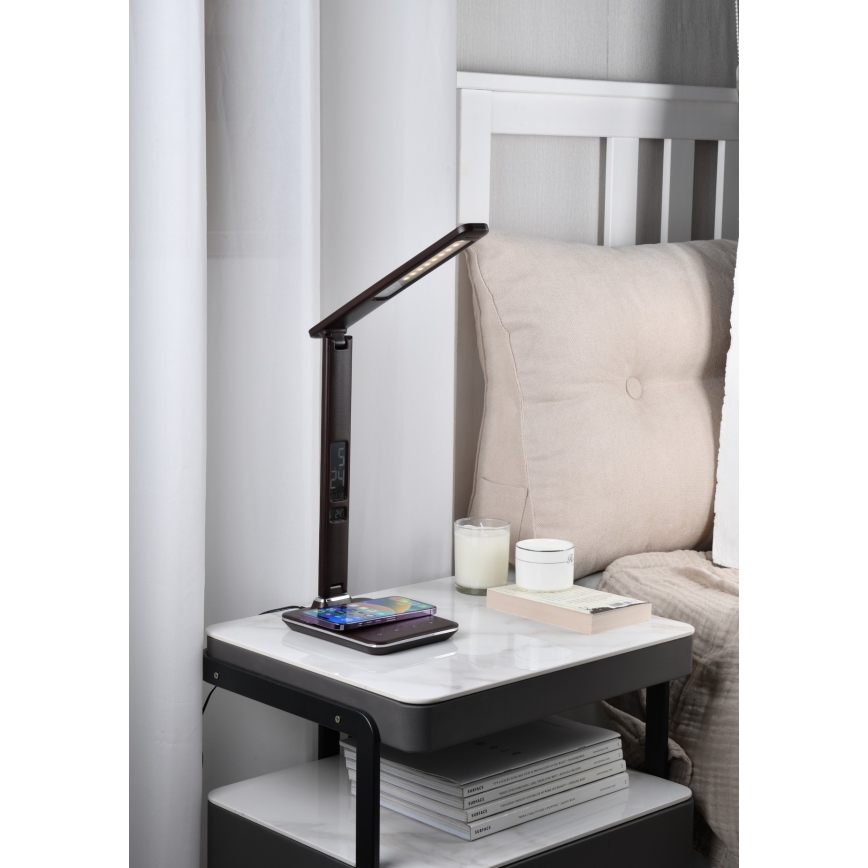 Brilagi - LED Stmievateľná stolová lampa s bezdrôtovým nabíjaním Qi a USB REGINA LED/8,5W/230V hnedá
