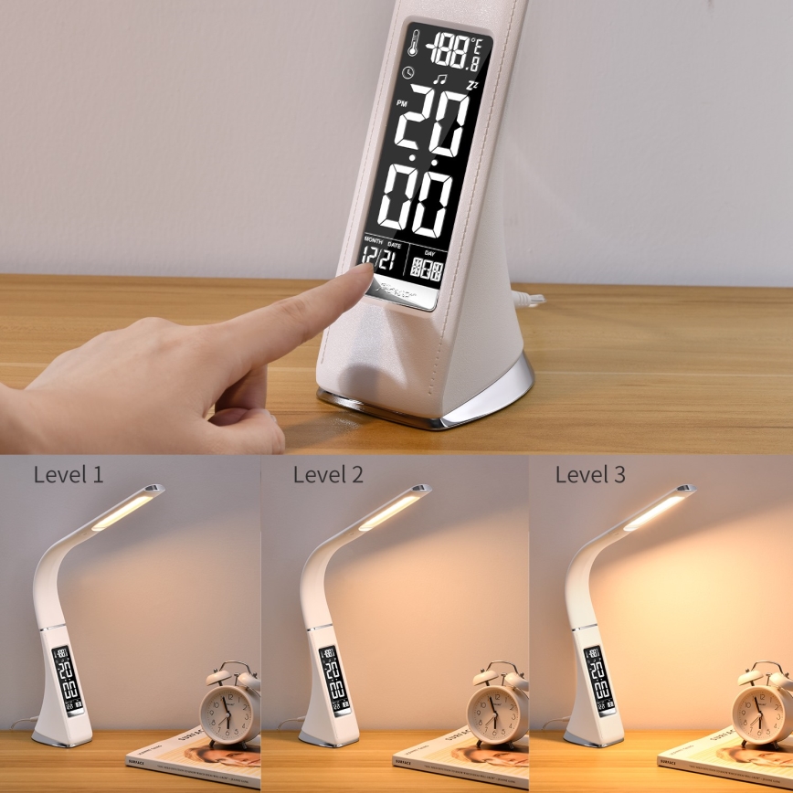 Brilagi - LED Stmievateľná stolná lampa s displejom PELLE LED/7W/230V biela