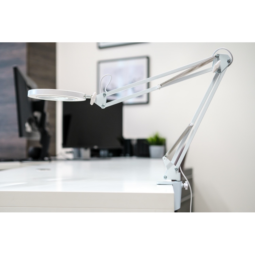Brilagi - LED Stmievateľná stolná lampa s lupou LENS LED/12W/5V 3000/4200/6000K biela