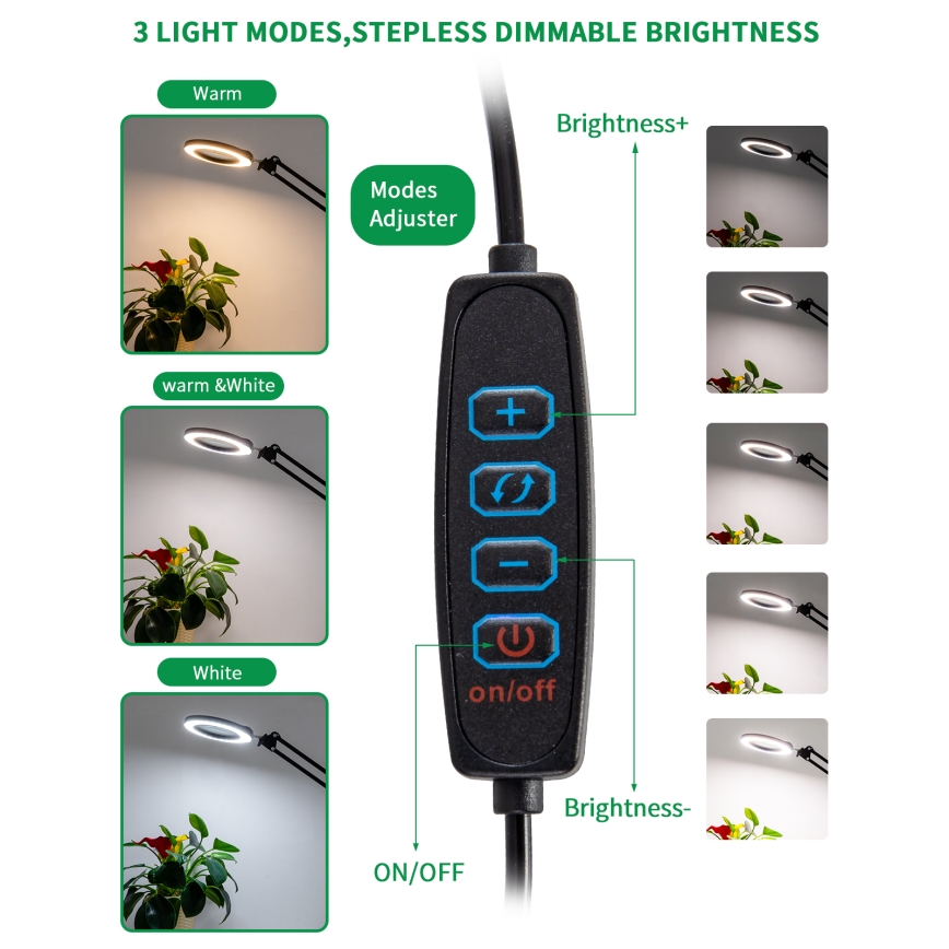 Brilagi - LED Stmievateľná stolná lampa s lupou LENS LED/12W/5V 3000/4200/6000K čierna