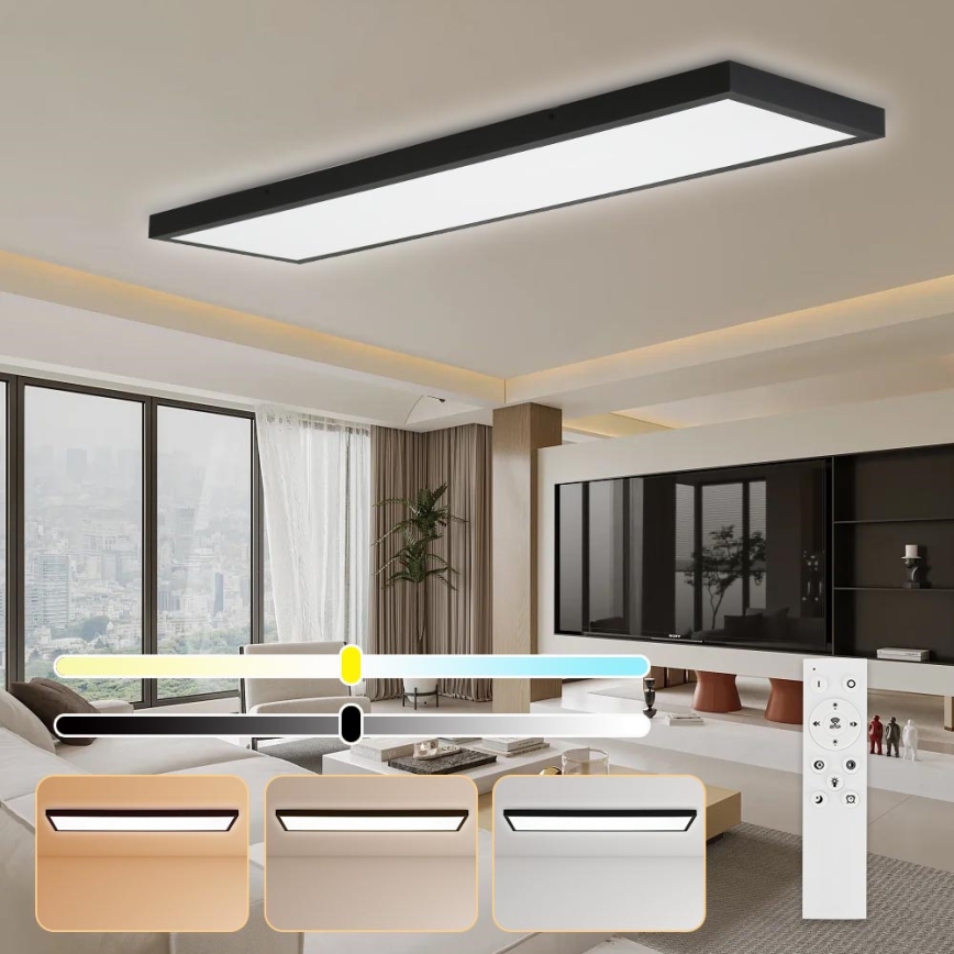 Brilagi - LED Stmievateľné kúpeľňové stropné svietidlo FRAME SMART LED/50W/230V 30x120 cm 3000-6000K IP44 čierna + diaľkové ovládanie
