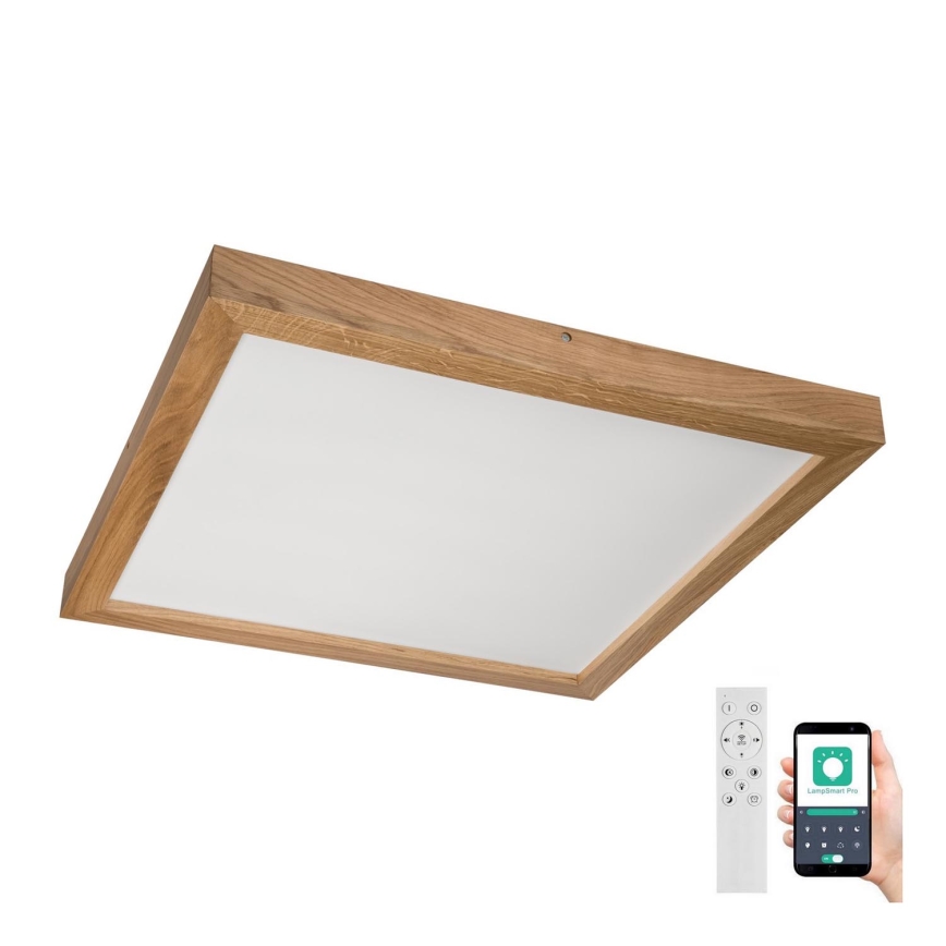 Brilagi - LED Stmievateľné kúpeľňové stropné svietidlo WOODY FRAME LED/50W/230V dub 60x60 cm 3000-6000K IP44 + diaľkové ovládanie
