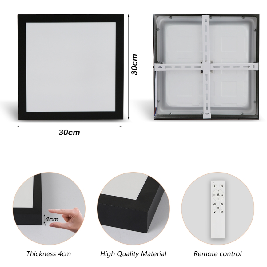 Brilagi - LED Stmievateľné kúpeľňové stropné svietidlo FRAME SMART LED/24W/230V 30x30 cm 3000-6000K IP44 čierna + diaľkové ovládanie